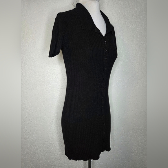 Urban Outfitters UO Black Dale Ribbed Bodycon Polo Dress Size Small Minidress - Picture 7 of 13